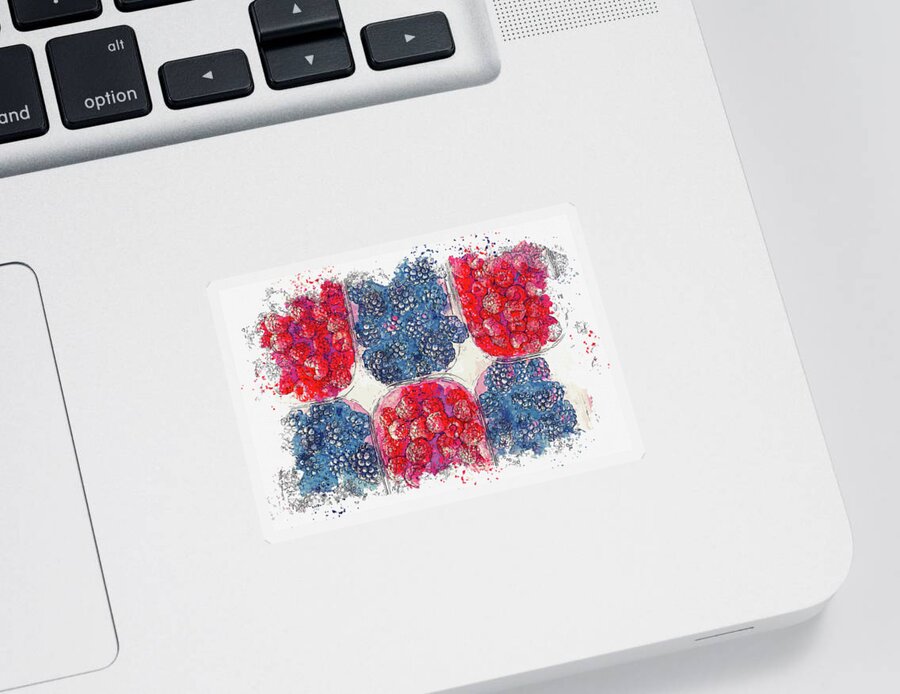 Berries Sticker featuring the digital art Berries, watercolor, ca 2020 by Ahmet Asar by Celestial Images