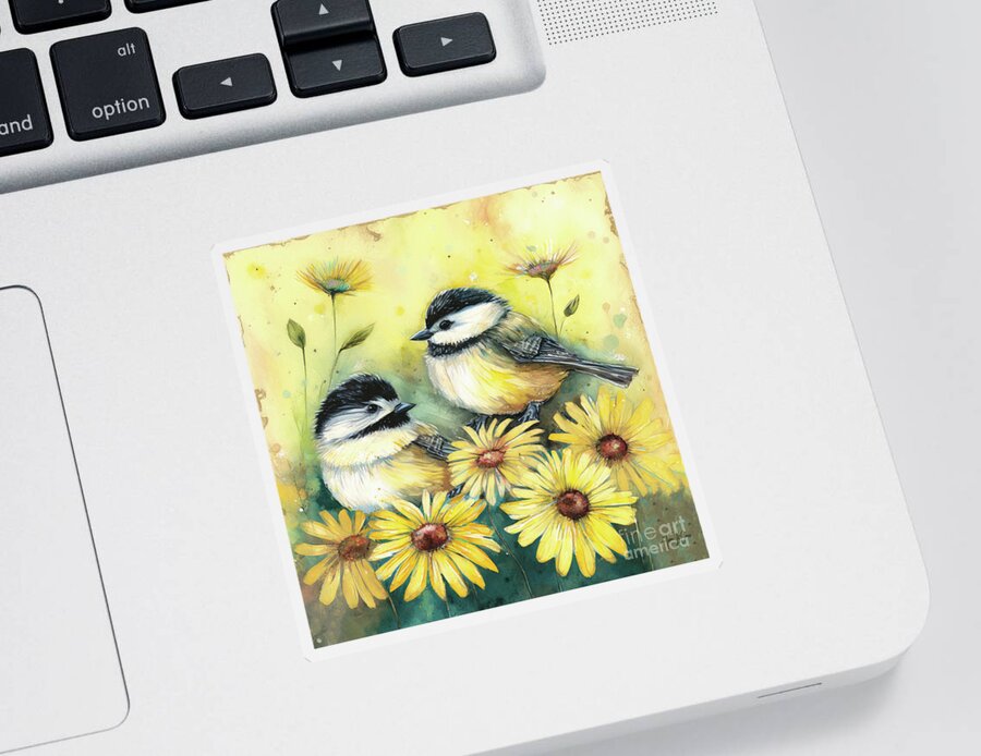 Black Capped Chickadees Sticker featuring the painting Best Friend Chickadees by Tina LeCour