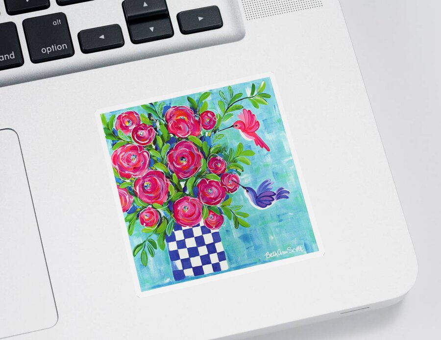Hummingbird Sticker featuring the painting Better Together by Beth Ann Scott