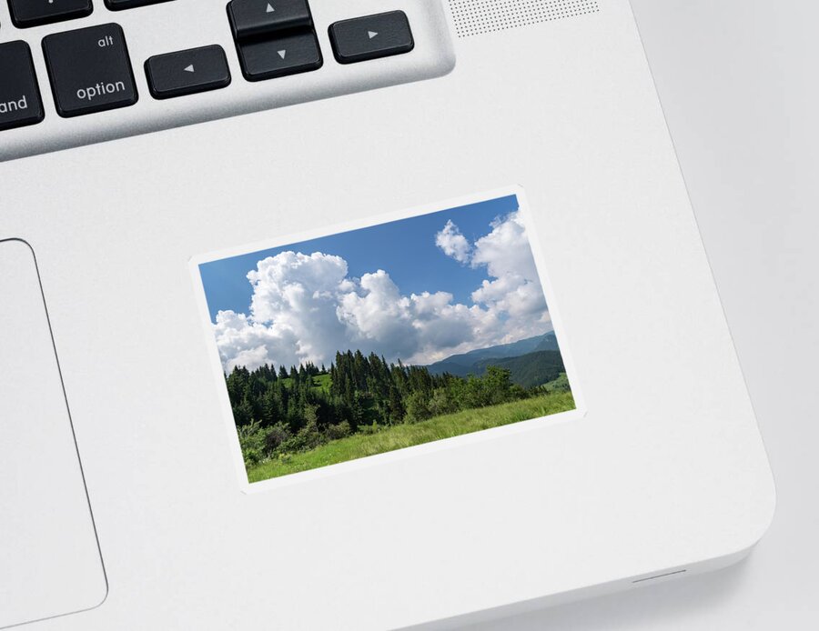 Big Sky Sticker featuring the photograph Big Sky Country - Summer Mountain Vibe with Spectacular Clouds by Georgia Mizuleva