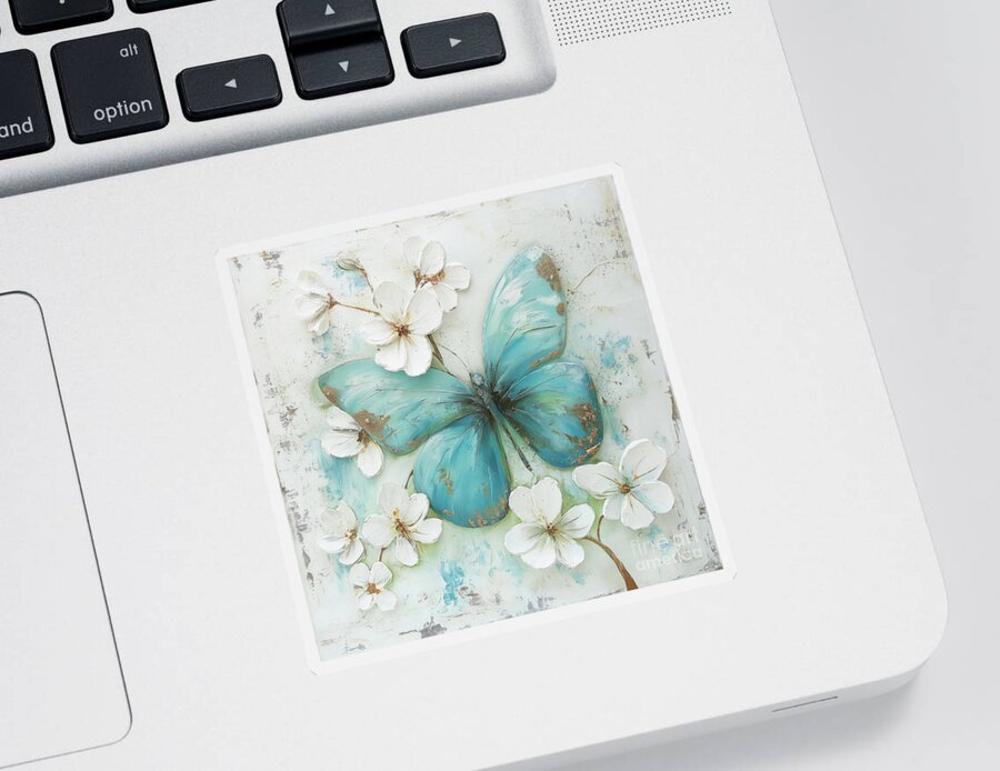 Butterfly Sticker featuring the painting Big Turquoise Butterfly by Tina LeCour