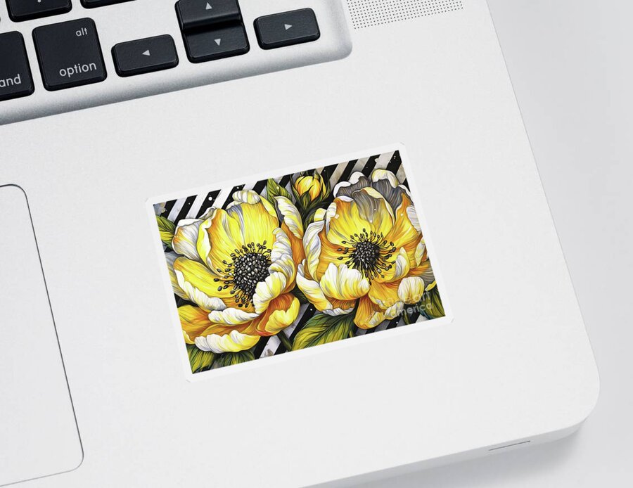  Peony Sticker featuring the painting Big Yellow Peonies by Tina LeCour