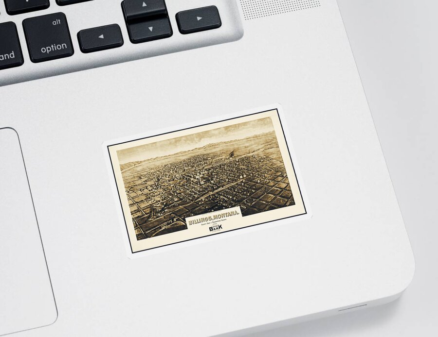 Billings Sticker featuring the photograph Billings Montana Antique Map Birds Eye View 1904 Sepia by Carol Japp