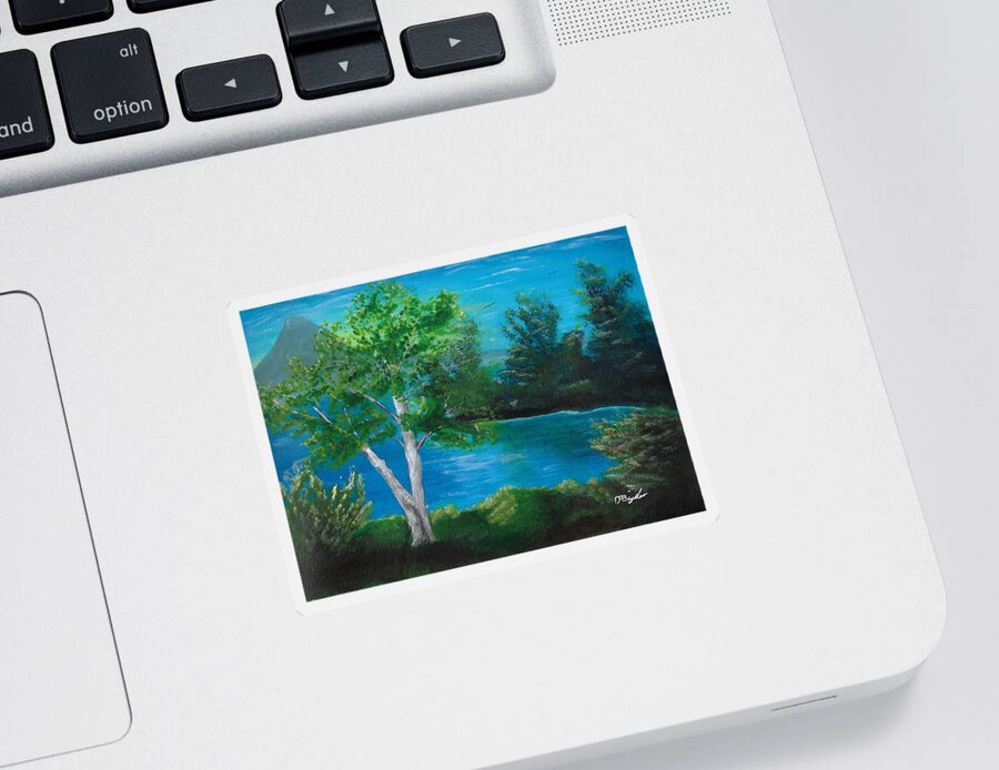Lake Sticker featuring the painting Birch on lake by David Bigelow