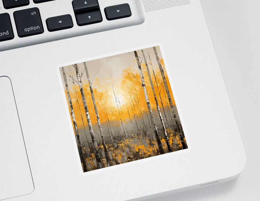 Four Seasons Sticker featuring the painting Birch Sunset - Birch Trees Artr by Lourry Legarde