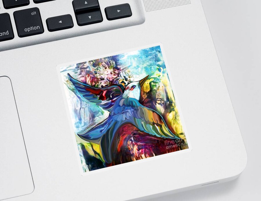 American Art Sticker featuring the digital art Bird Flying Solo 012 by Stacey Mayer