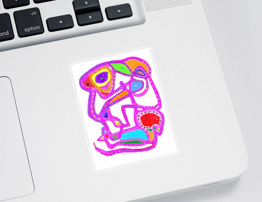Primitive Impressionistic Expressionism Sticker featuring the digital art Birdman's Purple Face by Zotshee Zotshee