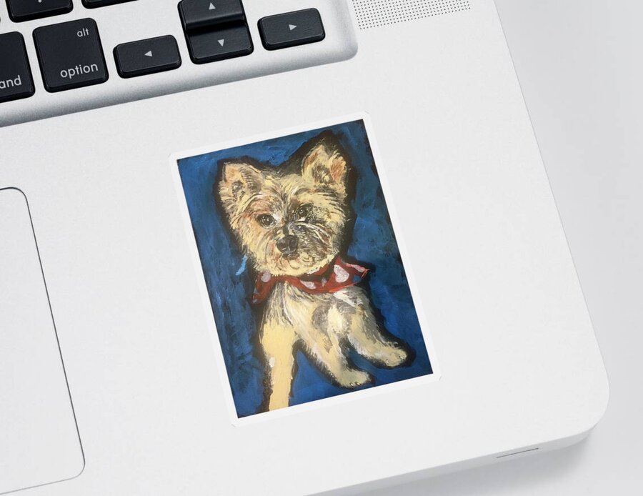 Yorkie Sticker featuring the painting Yorkshire Terrier Teddybear by Melody Fowler