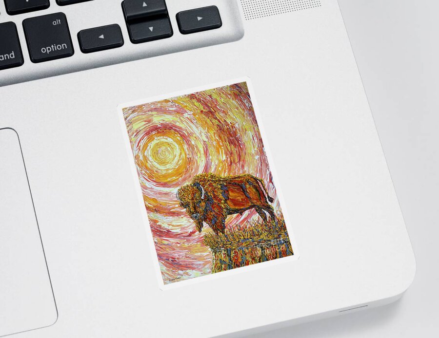 Bison Sticker featuring the painting BiSun Rising by Linda Donlin