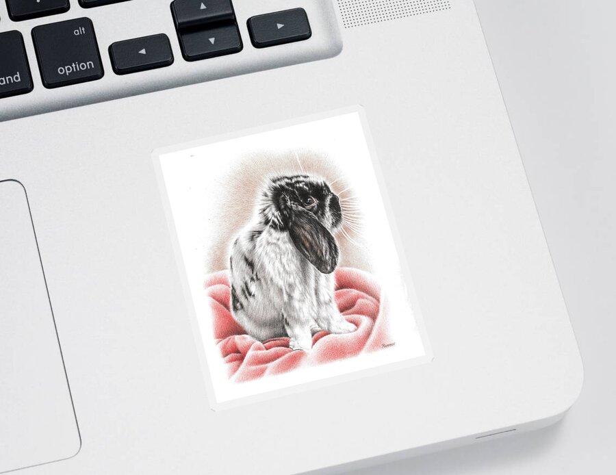 Bunny Sticker featuring the drawing Black and White Bunny by Casey 'Remrov' Vormer