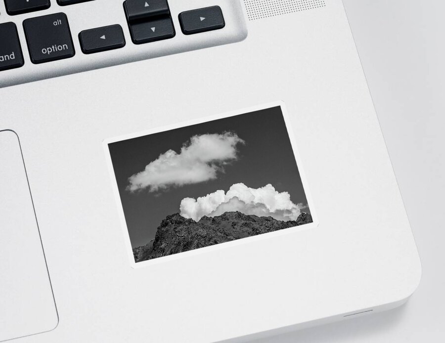 Black & White Sticker featuring the photograph Black and White clouds over the rock by Martin Vorel Minimalist Photography