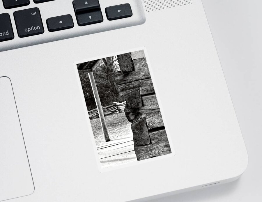 Monotone Sticker featuring the photograph Black And White Log Cabin 2 by Phil Perkins