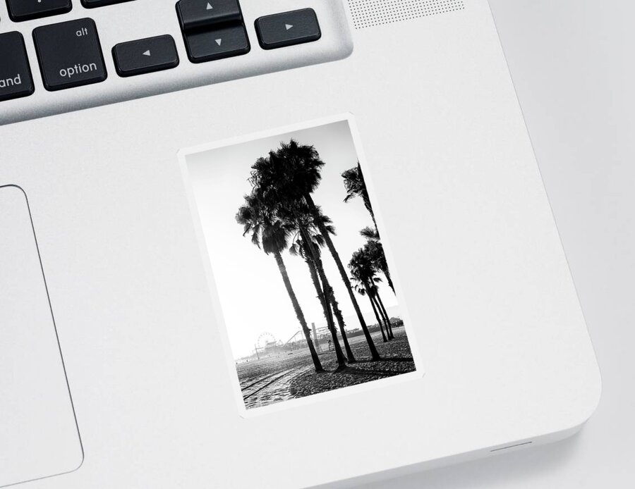 Santa Monica Sticker featuring the photograph Black California Series - Santa Monica Beach by Philippe HUGONNARD