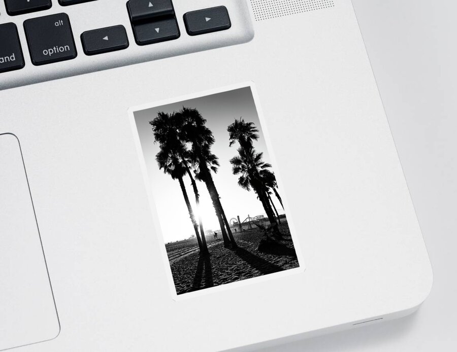 Santa Monica Sticker featuring the photograph Black California Series - Santa Monica Sunset by Philippe HUGONNARD
