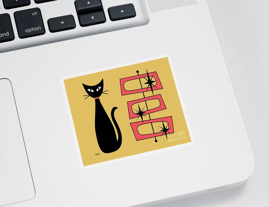 Mid Century Cat Sticker featuring the digital art Black Cat with Mod Rectangles Yellow by Donna Mibus