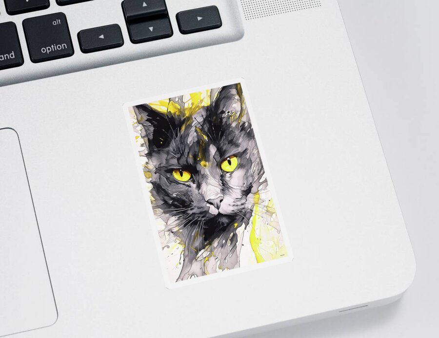 Cat Sticker featuring the painting Black Magic Feline by Tina LeCour