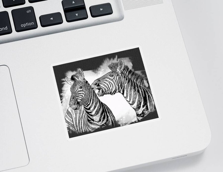 Zebras Sticker featuring the digital art Black On White by Larry Linton