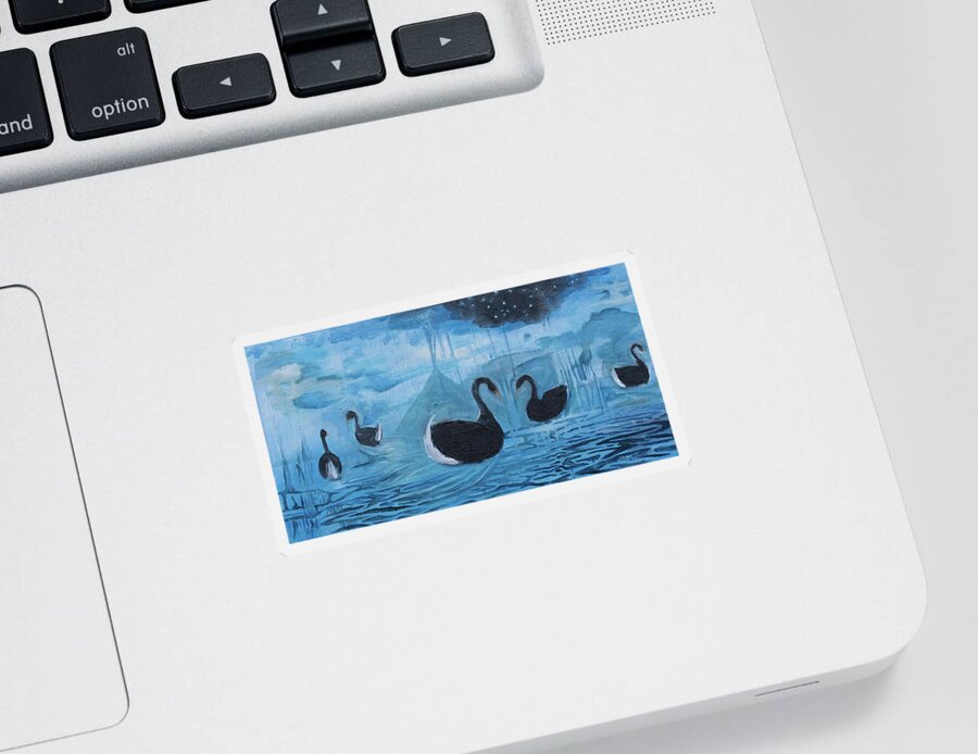 Black Swan Sticker featuring the painting Black Swans around Lake Rotorua by Whitney Palmer