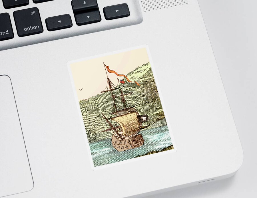 18th Sticker featuring the photograph Blackbeard's Pirate Ship, Queen Anne's Revenge by Science Source