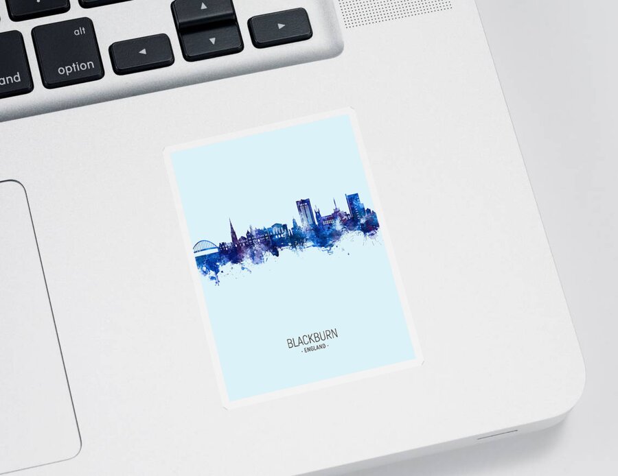Blackburn Sticker featuring the digital art Blackburn England Skyline #53 by Michael Tompsett