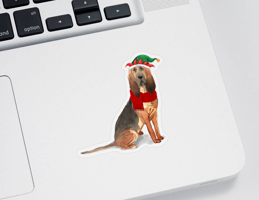 Bloodhound Sticker featuring the digital art Bloodhound Christmas Dog by Doreen Erhardt