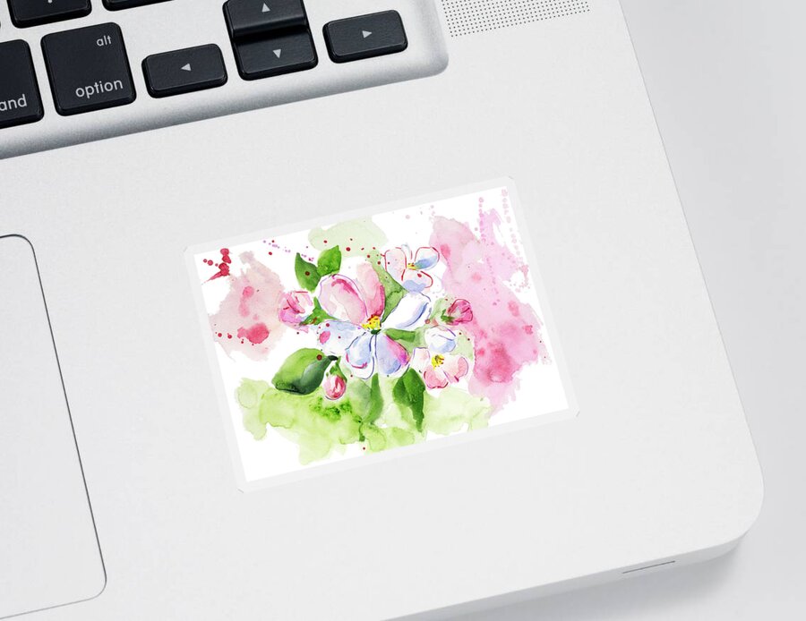 Nature Sticker featuring the painting Blossoming Apple Tree Branch 01 by Miki De Goodaboom