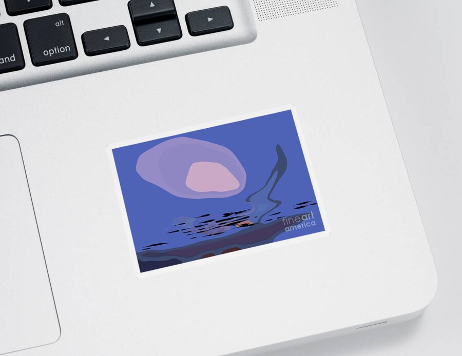 Abstract-sunset Sticker featuring the digital art Blue Coastal Abstract Sunset by Kirt Tisdale