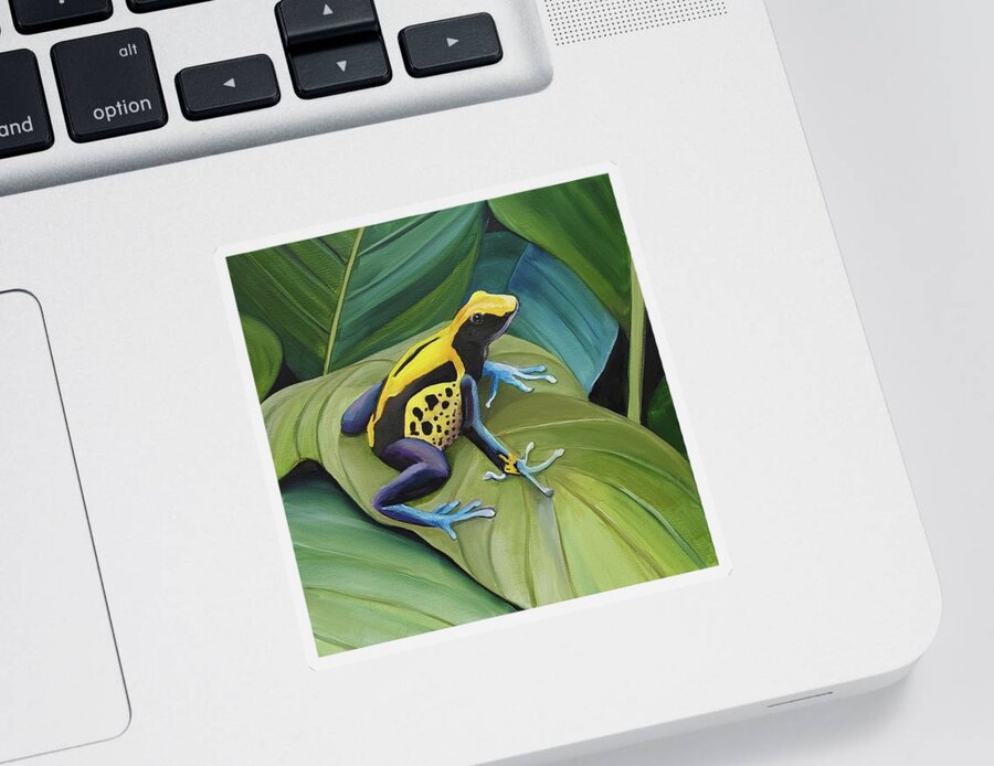 Blue And Yellow Dart Frog Sticker featuring the painting Blue and Yellow Dart by Connie Rish