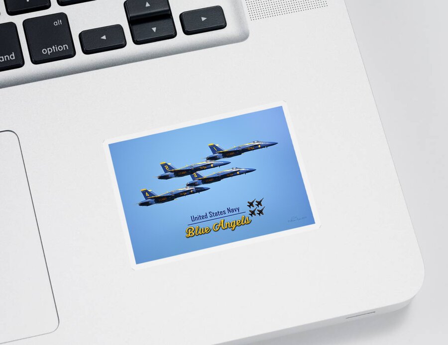 Blue Angels Sticker featuring the photograph Blue Angels Side View Transition to Diamond Formation by Brian Tada