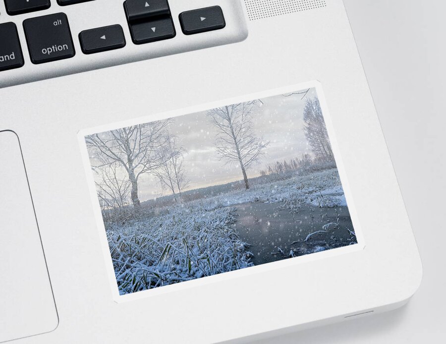 Photography Sticker featuring the photograph Blue Blizzard In Winter Wonderland Latvia by Aleksandrs Drozdovs