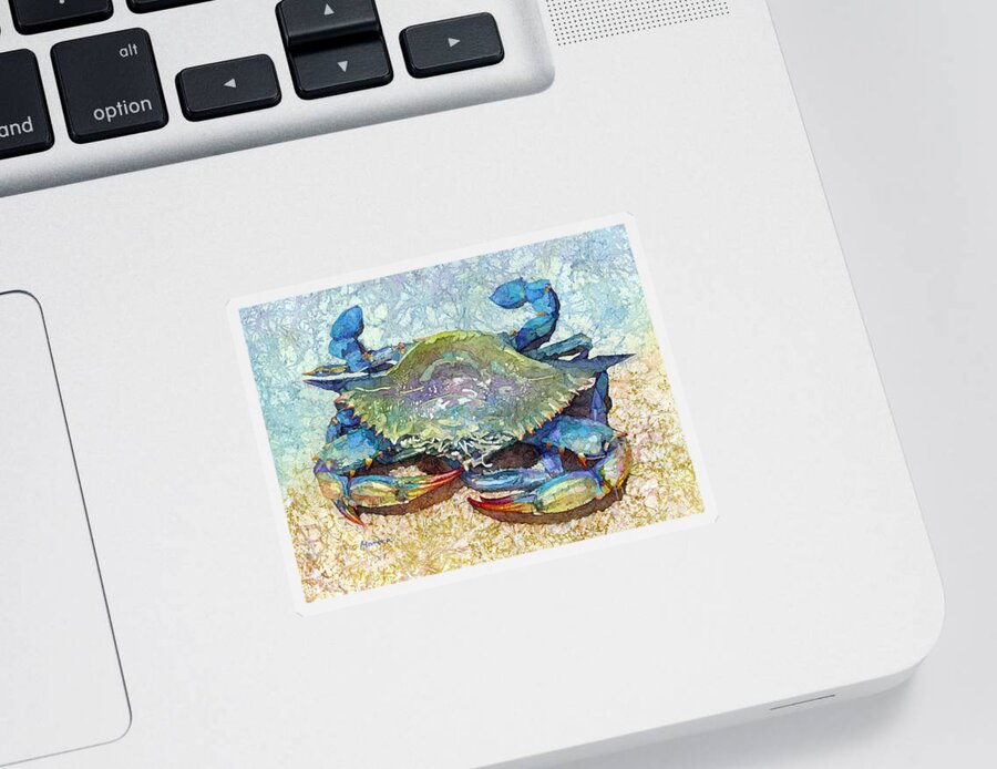 Crab Sticker featuring the painting Blue Crab-pastel colors by Hailey E Herrera