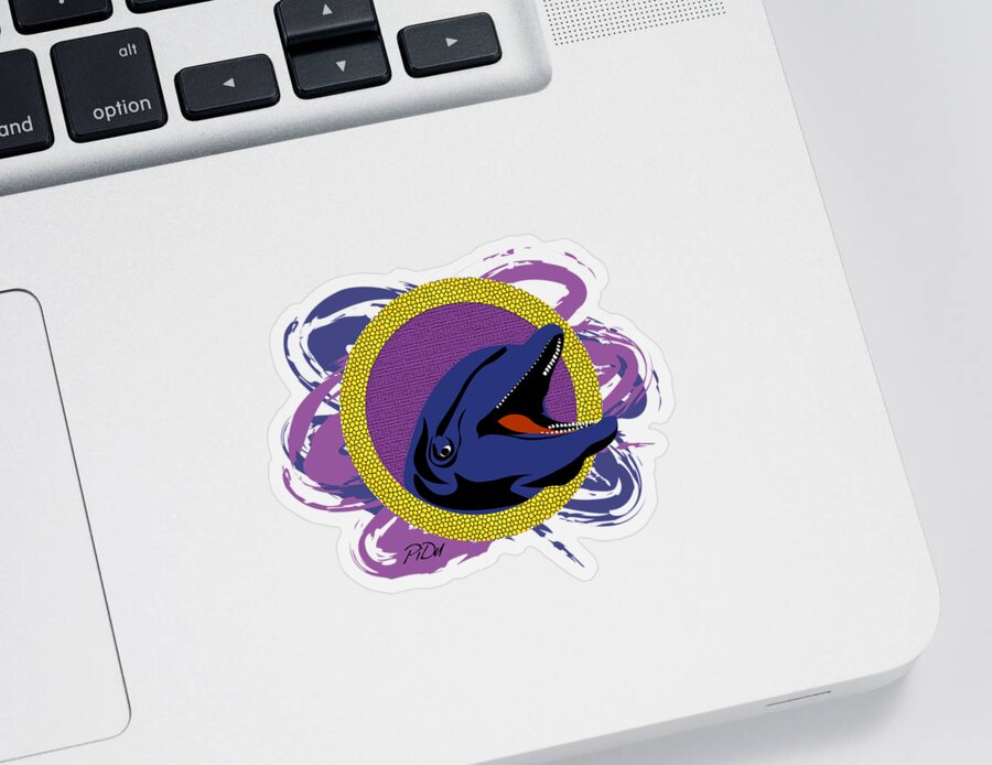 Blue Sticker featuring the digital art Blue Dolphin by Piotr Dulski