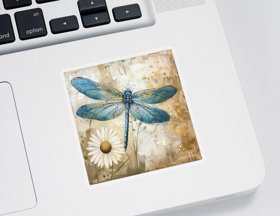 Dragonfly Sticker featuring the painting Blue Dragonfly by Tina LeCour