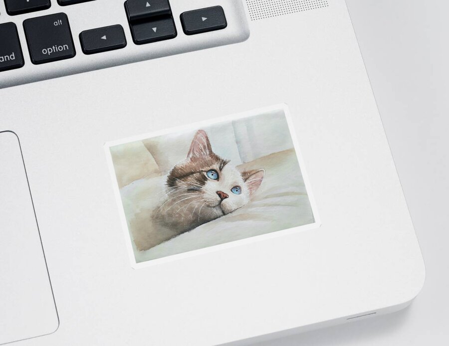 Japanese Paper Sticker featuring the drawing Blue eyed cat by Carolina Prieto Moreno