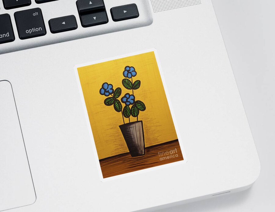 Mid Century Modern Sticker featuring the mixed media Blue Flower Still Life Painting by Donna Mibus