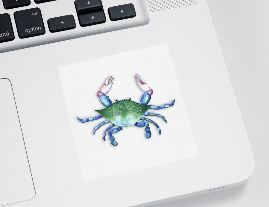 Crab Sticker featuring the painting Blue, Green, Red Crab by Michele Fritz