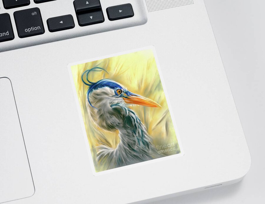 Bird Sticker featuring the painting Blue Heron in the Reeds by MM Anderson