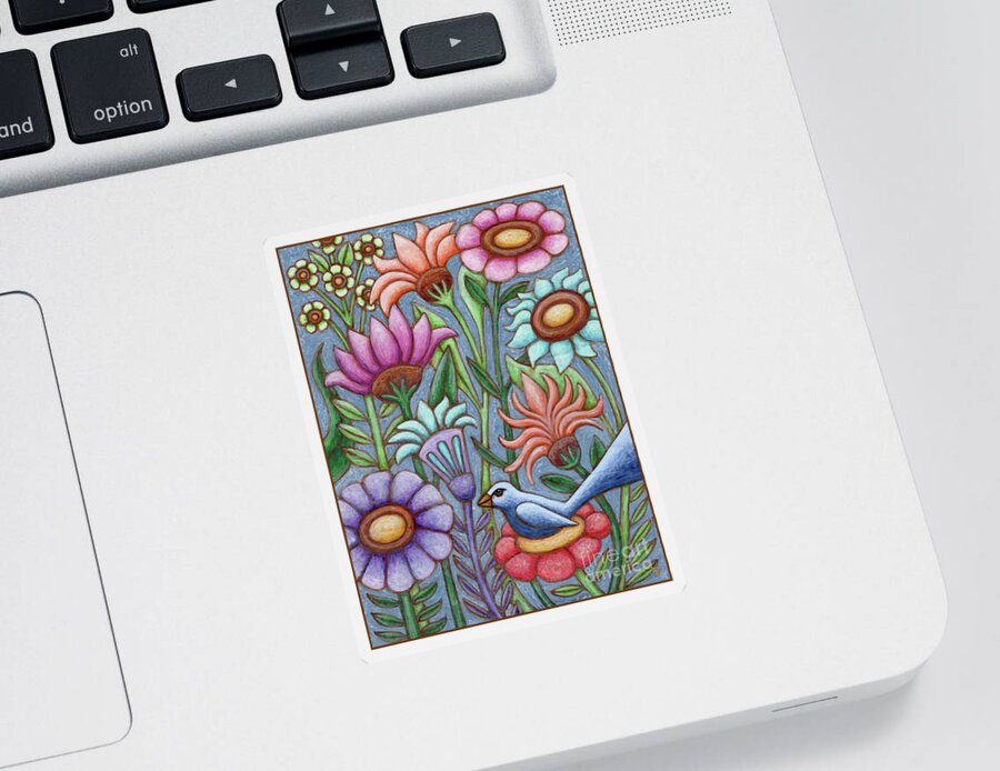 Bird Sticker featuring the painting Blue Meadow Breeze by Amy E Fraser