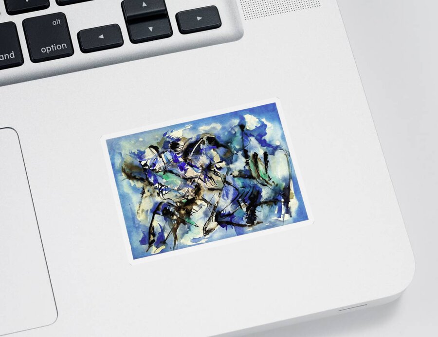 Abstract Digital Painting Sticker featuring the digital art Blue Mood by Wolfgang Schweizer