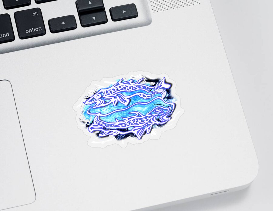 Blue Sticker featuring the digital art Blue Pisces March Zodiac Sign by Delynn Addams