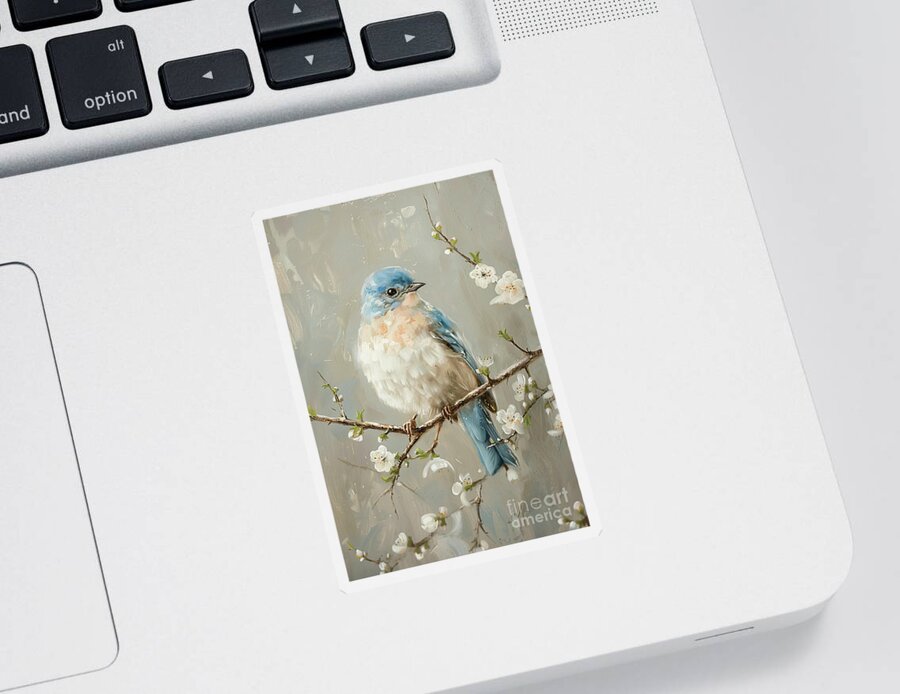 Bluebird Sticker featuring the painting Bluebird On A Branch by Tina LeCour