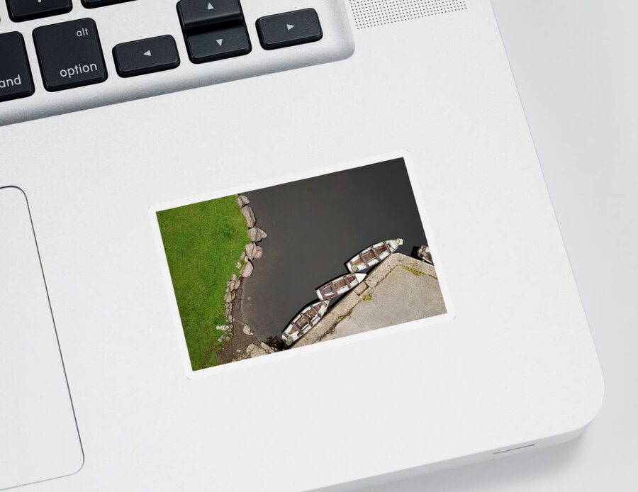 Minimal Sticker featuring the photograph Drone aerial of Boats on the river in a lake by Michalakis Ppalis