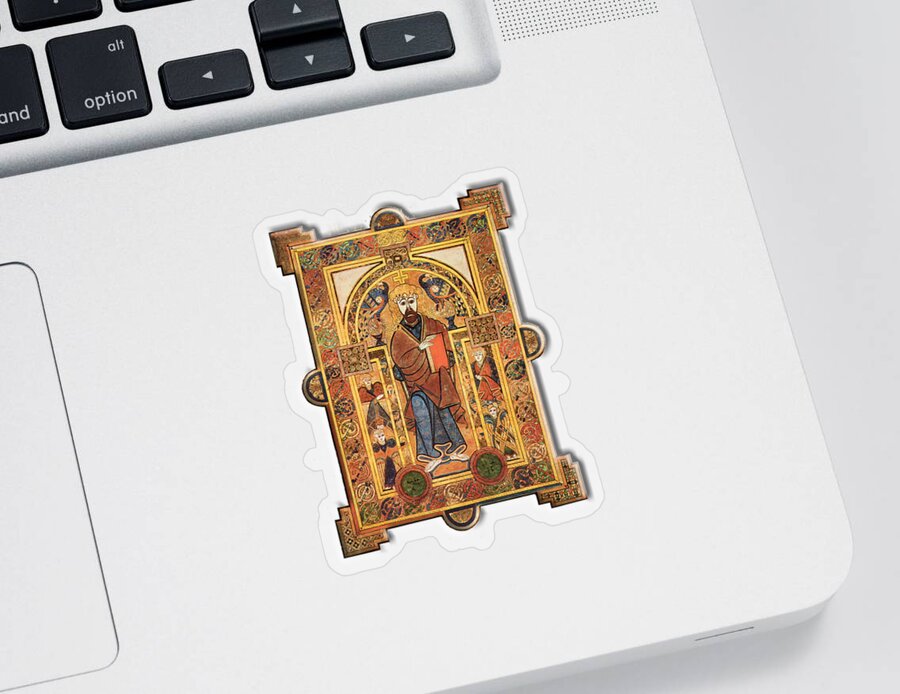 The Book Of Kells Sticker featuring the digital art Book of Kells, Folio 32v, Christ Enthroned. by Tom Hill