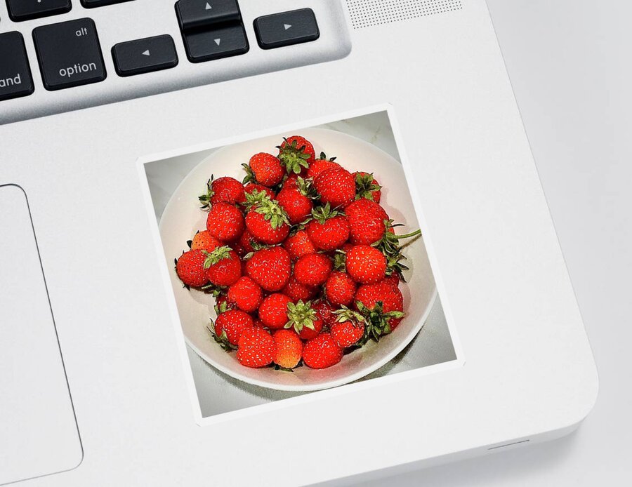 Garden Sticker featuring the photograph Bowl of Freshly Picked Garden Strawberries by Gordon James