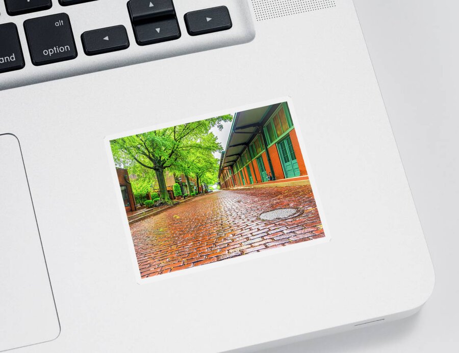 Brickm Wet Sticker featuring the photograph Brick Road in Paducah Kentucky by James C Richardson
