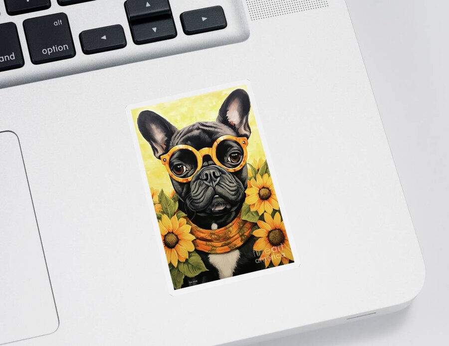 Bulldog Sticker featuring the painting Bright Eyed Bridget by Tina LeCour