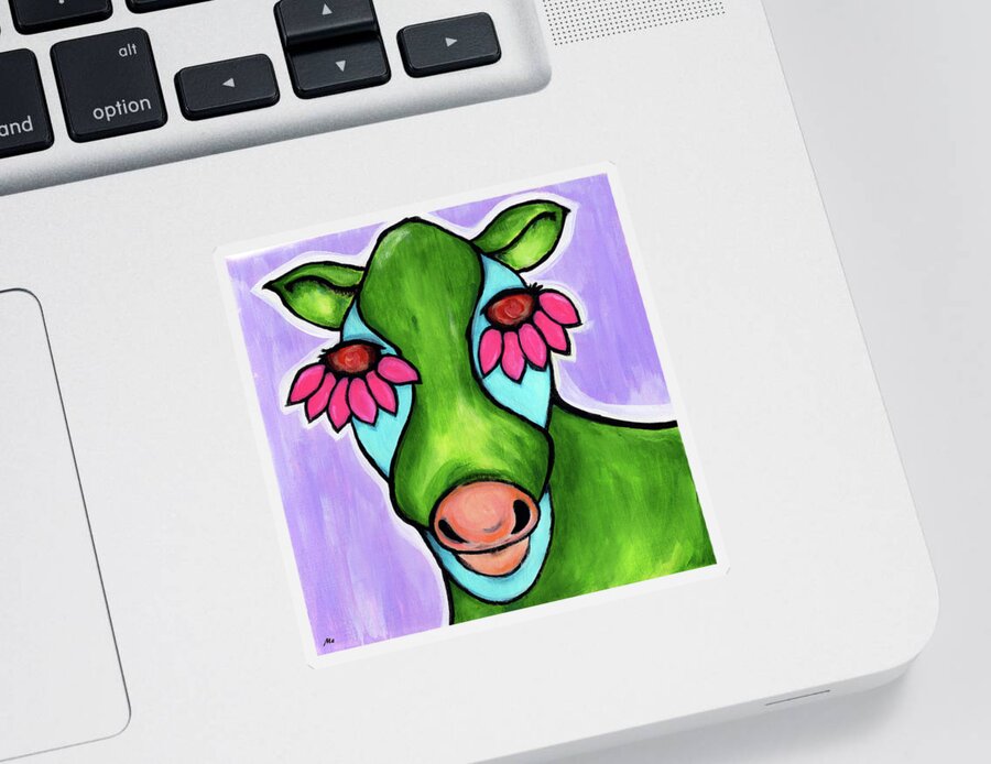 Cow Sticker featuring the painting Broccoli The Cow by Meghan Elizabeth
