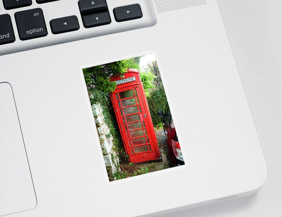Buckland In The Moor Red Telephone Box Dartmoor Sticker featuring the photograph Buckland in the Moor Red Telephone Box Dartmoor by Helen Jackson