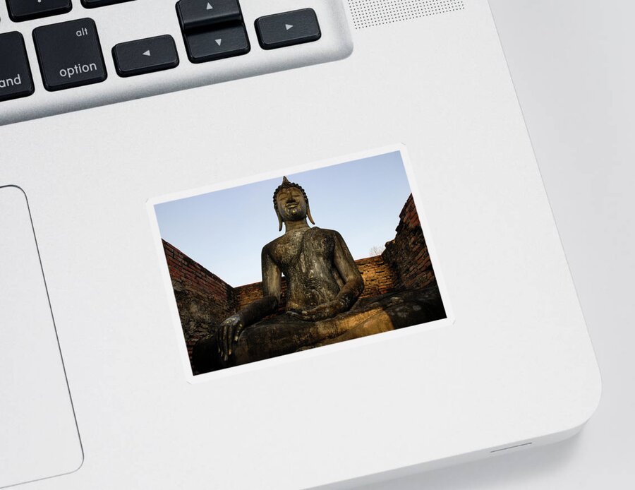 Sukhothai Sticker featuring the photograph Buddha Statue, Sukhothai Kingdom Ruins, Thailand by Earth And Spirit