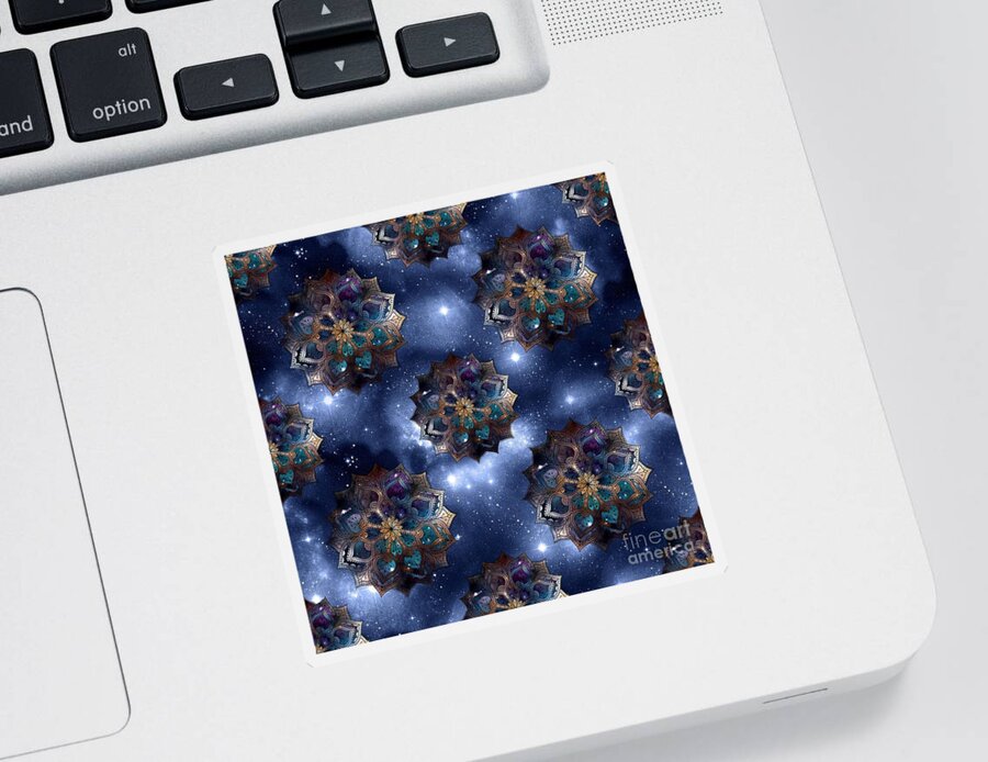 Watercolor Sticker featuring the digital art Bulena - Blue Watercolor Mandala Galaxy Dharma Pattern by Sambel Pedes